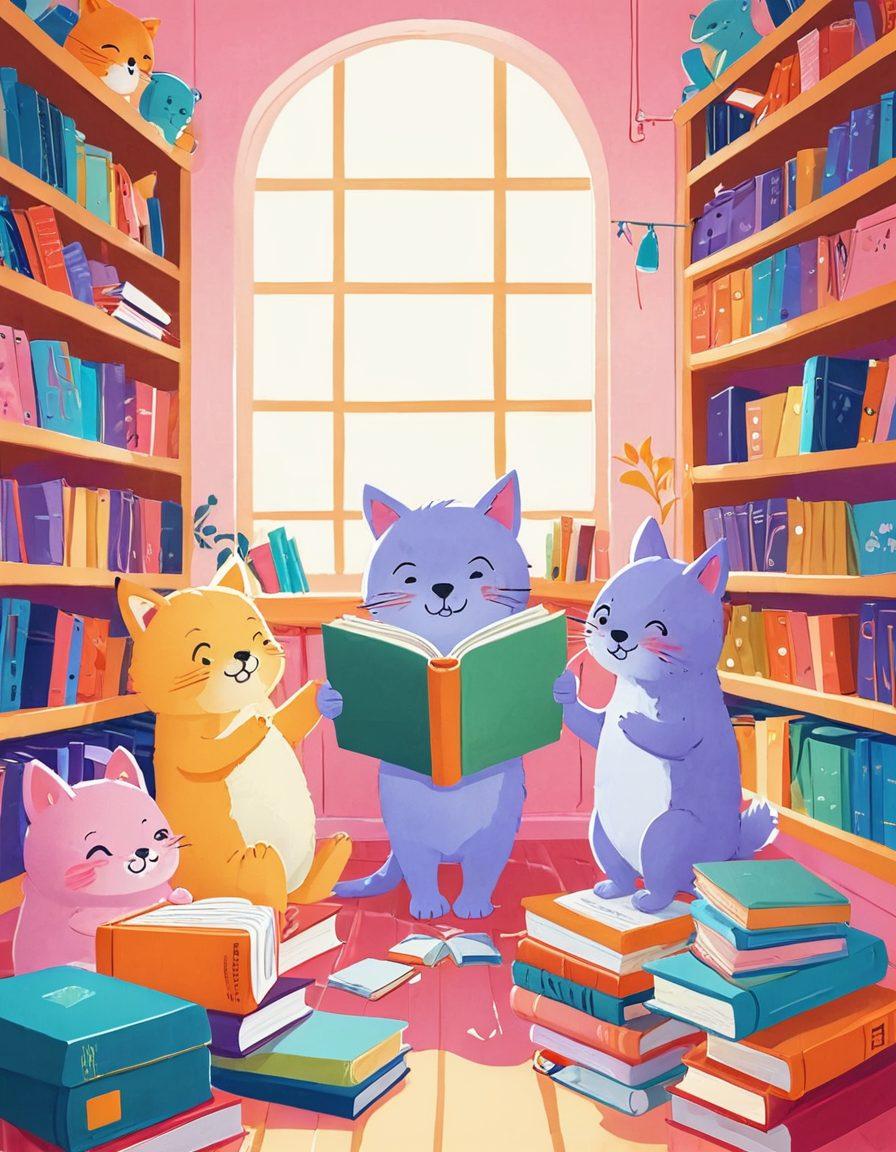 A whimsical and colorful illustration featuring cute, anthropomorphic characters engaged in playful learning about mature themes. The scene includes vibrant books on sexual education, soft pastel colors, and light-hearted animated visuals that convey a sense of curiosity and openness. Surrounding the characters are subtle hints of adult animation elements, creating a balanced and approachable atmosphere. The mood is cheerful and inviting, merging the kawaii aesthetic with educational undertones. vector art. vibrant colors. cheerful background.