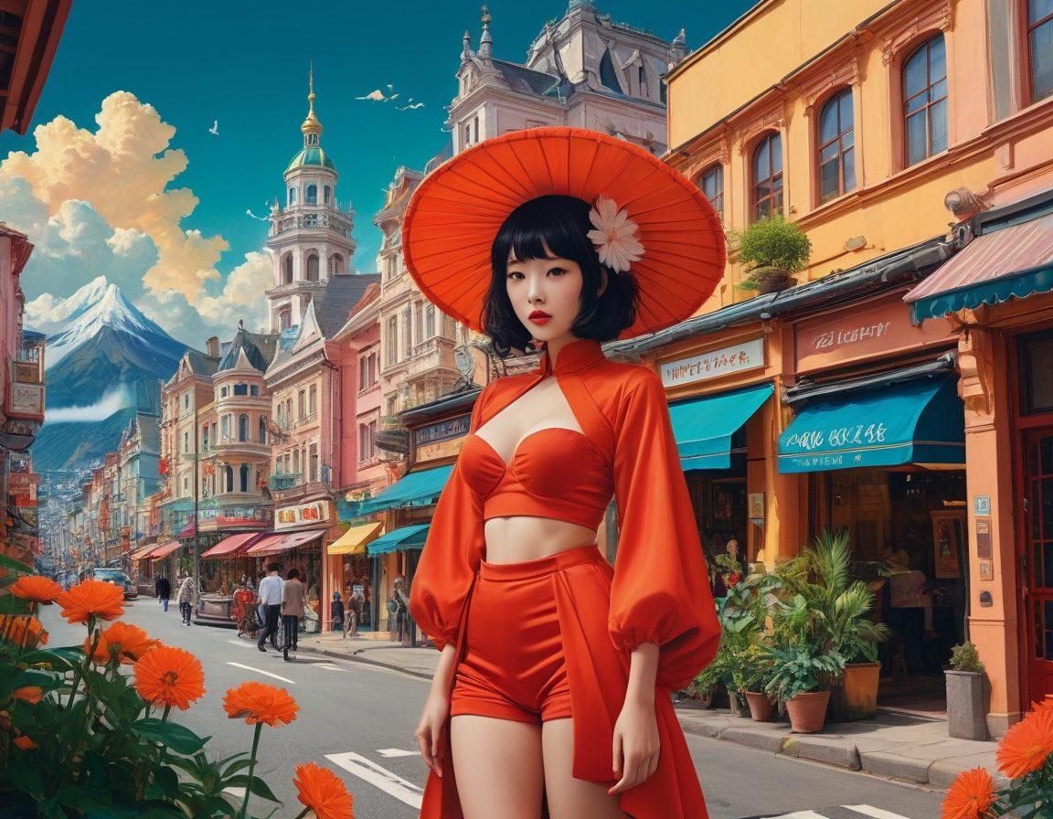 A visually striking collage depicting iconic scenes from erotic anime, blending fantasy elements with glimpses of everyday life. Include diverse characters in vibrant costumes interacting in a surreal landscape, merging imagination with realistic urban settings. The background should have a dreamy quality, incorporating elements of both fantasy and reality, showcasing the cultural influence of adult media. The overall tone should be playful yet thought-provoking, highlighting the fusion of cultures. vibrant colors. surreal art style.